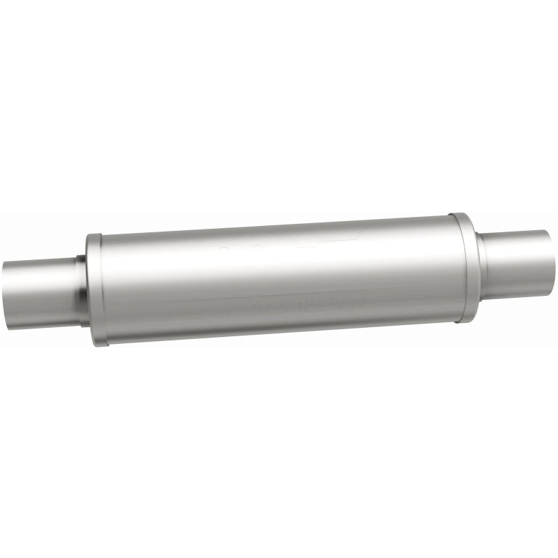 MagnaFlow Mag SS muffler with 14x4x4 inch size and 2.25x2.25 inch center inlets, stainless steel construction, for vehicle exhaust systems.