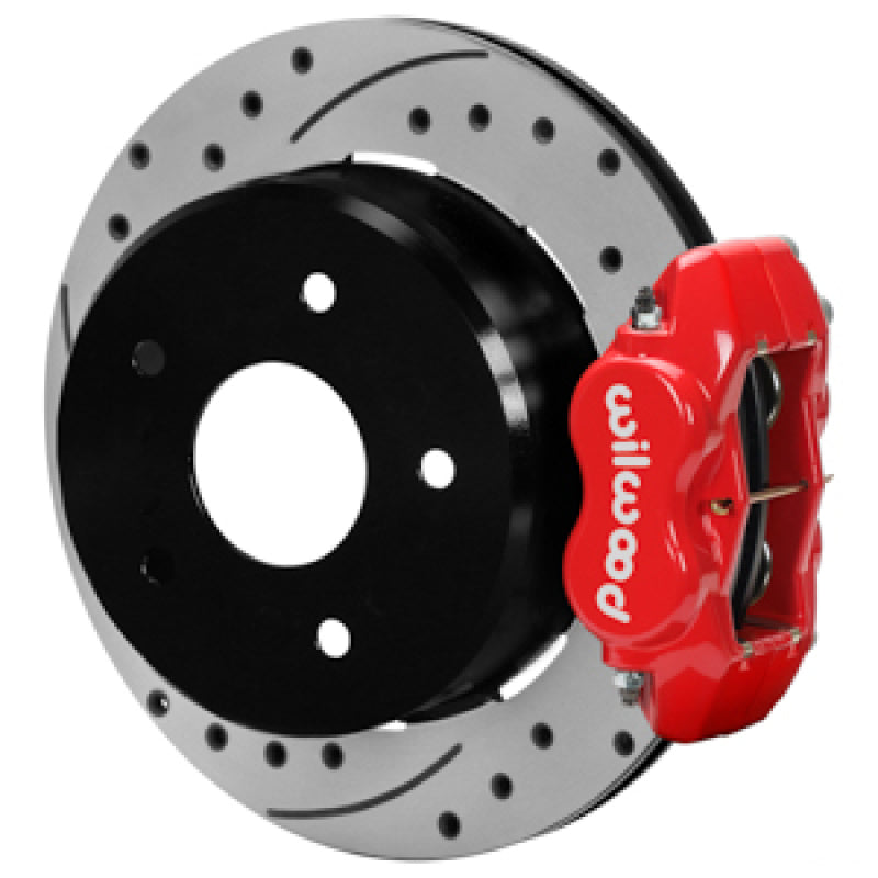 Wilwood forged Dynalite big brake kit with red calipers, 12.19-inch drilled and slotted rotors for Chevy Silverado rear conversion