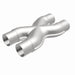 MagnaFlow Smooth Trans X 2.25/2.25 stainless steel X pipe for exhaust system, showing the polished metal finish and pipe design.
