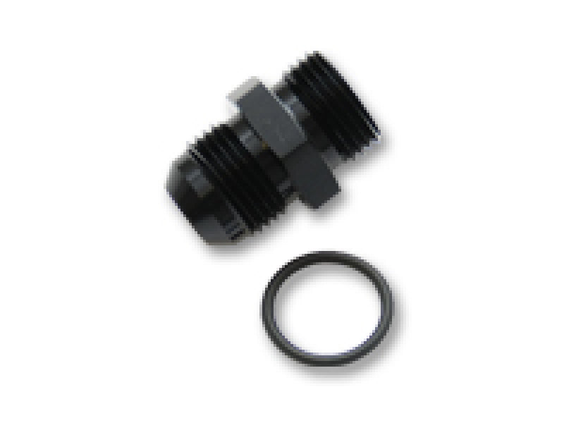 Vibrant black anodized -3AN Male Flare to -3 ORB Male Straight Adapter fitting with O-ring for high-performance fluid connections