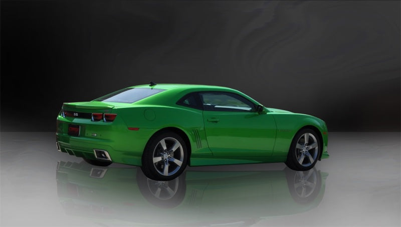 Polished CORSA Performance catback exhaust for 2010-2013 Chevrolet Camaro SS V8 convertible, featuring dual exhaust tips and chrome finish.