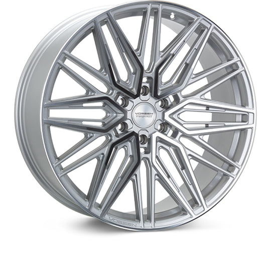Vossen HF6-5 22-inch silver polished forged wheel with deep face, 6x135 bolt pattern, ET20 offset, and 87.1 hub bore.