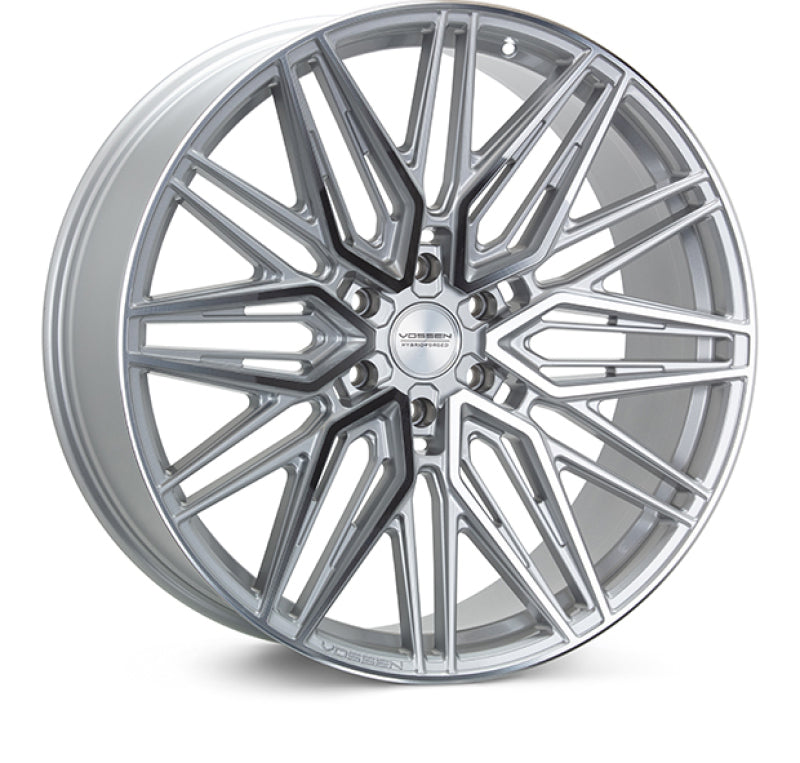 Vossen HF6-5 22-inch silver polished forged wheel with deep face, 6x135 bolt pattern, ET20 offset, and 87.1 hub bore.