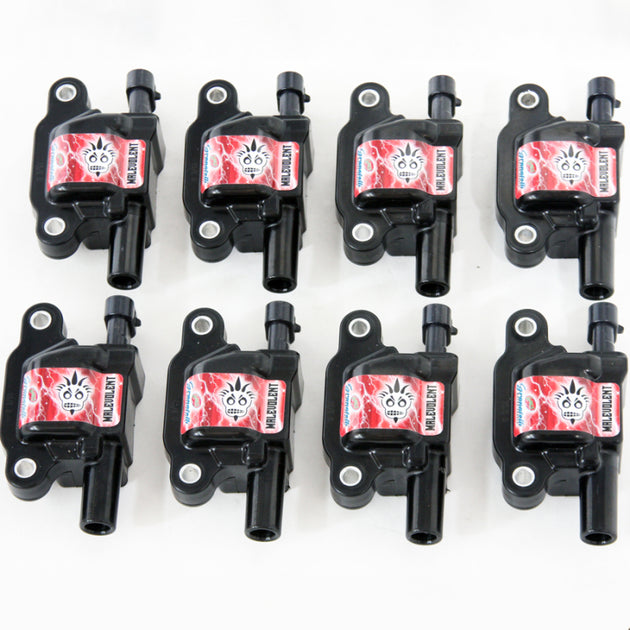 Set of 8 black Granatelli Motor Sports ignition coils for GM 14-23 LT models, upgrade coil packs for improved performance.