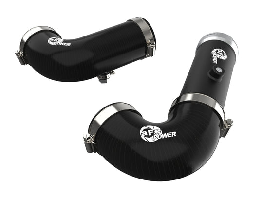 aFe BladeRunner intercooler hot and cold side tubes combo for 2020-2021 GM trucks 3.0L diesel, black metal components, detailed view