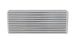 Vibrant air-to-air intercooler core with 18-inch width, 6.5-inch height, and 3.25-inch thickness, featuring a dense fin design.