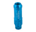 NRG 700 Series M12 x 1.5 steel lug nuts with dust cap cover set, locks, and lock socket in blue, shown on a wheel.