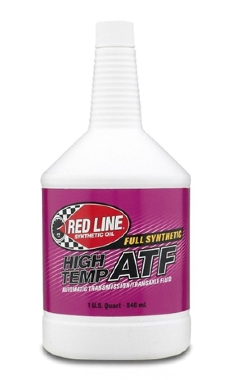 Red Line High-Temp ATF quart bottle of gear oil showing label and container for high-temperature transmission fluid.