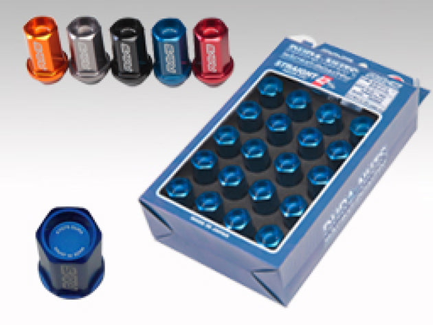 Rays Dura-Nut L42 straight lug nut set in black, 14x1.50 size, includes 16 lug nuts with 4 locking nuts for wheels.