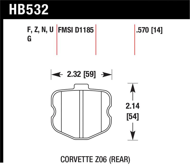 Hawk Performance rear HP+ street brake pads for Chevy Corvette 2006-2010 with OEM pad design, high-performance brake components.