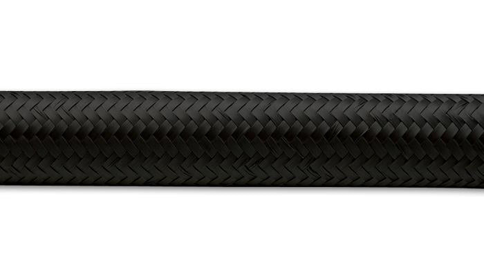 Vibrant 16 AN black nylon braided flex hose, 20-foot roll, durable automotive fuel and oil line hose with flexible design.