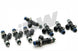 DeatschWerks 95lb/hr fuel injector set for Mustang GT, Corvette LS1, and Firebird 8-cylinder engines, shown in the image.
