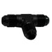 DeatschWerks matte black 6AN flare-to-flare-to-flare tee fitting, automotive fuel line fitting with anodized finish