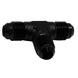 DeatschWerks matte black 6AN flare-to-flare-to-flare tee fitting, automotive fuel line fitting with anodized finish