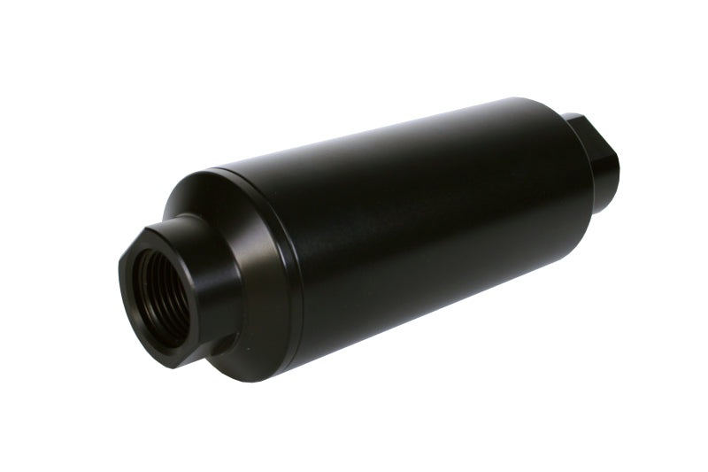Aeromotive in-line fuel filter with AN-12 ORB fitting and 10-micron microglass element for clean fuel filtration.