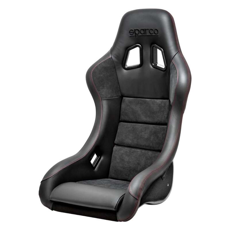 SPARCO QRT-C black and red race seat with carbon fiber finish, designed for high-performance racing vehicles.