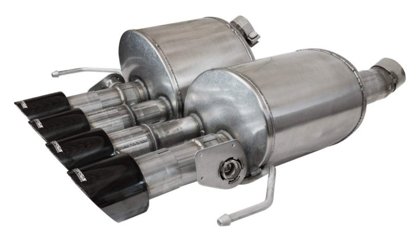 CORSA Performance axle back exhaust for Chevrolet Corvette C7 2014-2019 with dual NPP and quad black tips, showing polished metal tips.