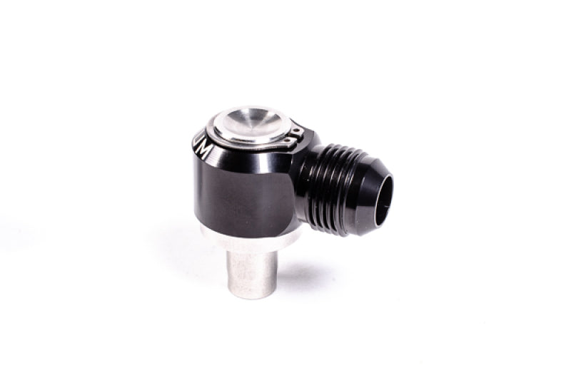 Radium Engineering 10AN male swivel banjo fitting with 11.8mm press fit, showing the detailed metal construction and swivel mechanism.