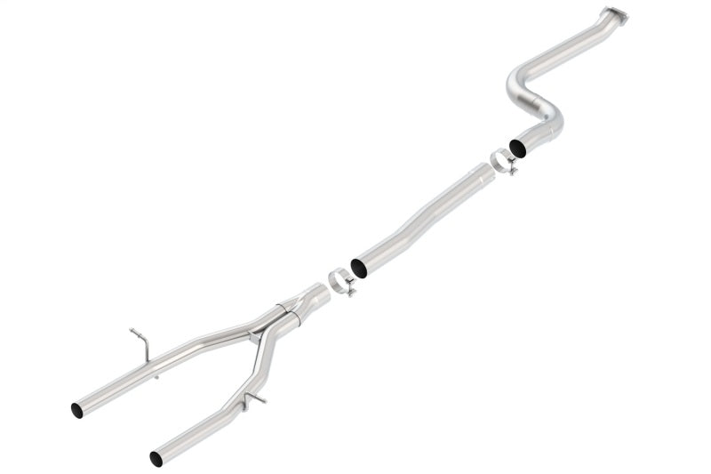 Borla connecting pipes for 2016 Chevy Camaro 2.0L Turbo, 3-inch to 2.25-inch mid-pipe, metal automotive exhaust component.