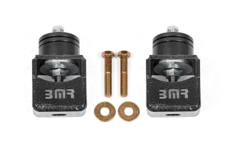 Black hammertone BMR Chevy SS and Pontiac G8 engine mount kit with solid bushings, designed for improved engine stability.