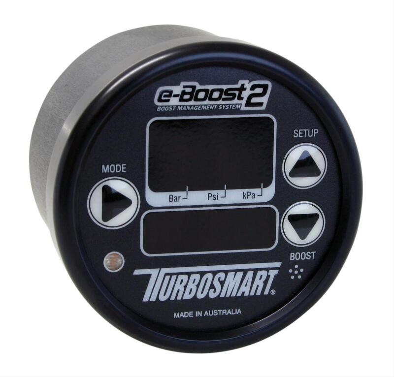 Turbosmart eBoost2 60mm electronic boost controller in black with digital display and control knobs for turbocharged vehicles.