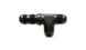 Vibrant black anodized -8AN bulkhead adapter tee fitting for plumbing or automotive applications, showing detailed metal construction.