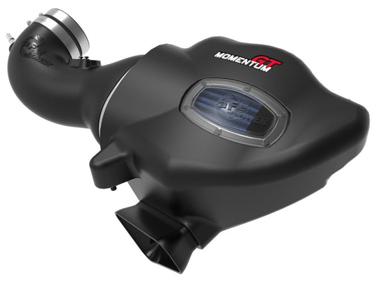 aFe Momentum GT Pro 5R cold air intake system installed in a 2017 Chevrolet Camaro ZL1 V8 6.2L engine, showing the air filter and tubing