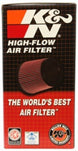 K&N Engineering oval drop-in air filter with 8-7/8 inch length, 5-1/4 inch width, and 3-1/4 inch height for vehicle intake.