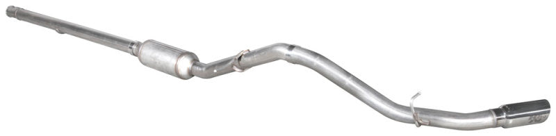 K&N Engineering GM 1500 5.3L K2XX Cat Back Exhaust Kit installed on a pickup truck, showcasing polished exhaust pipes and muffler.