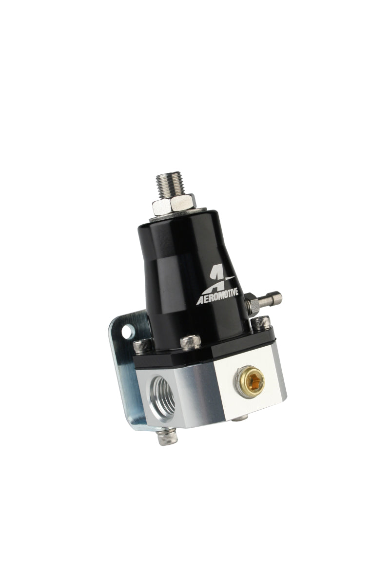Aeromotive fuel pressure regulator and fitting kit with hoses and connectors for high-performance fuel systems.