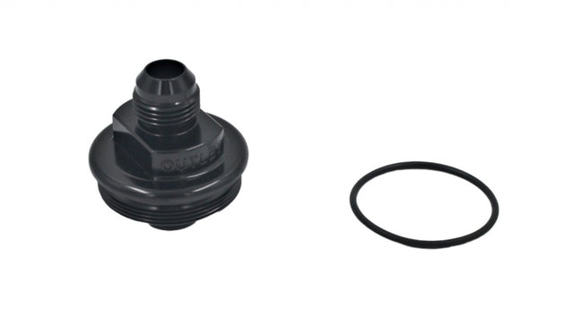 Black Fuelab replacement filter cap for -10AN outlet, designed for Fuelab fuel filters, ensuring secure and easy filter access.