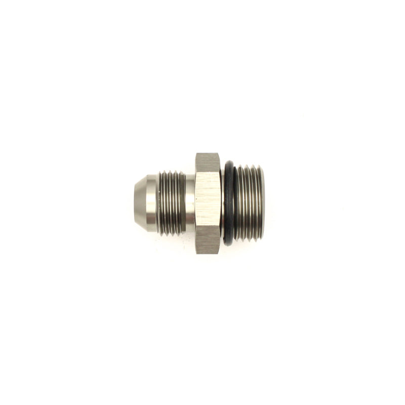 DeatschWerks 10AN ORB male to 8AN male flare fitting with O-ring, automotive fluid connection component, close-up view