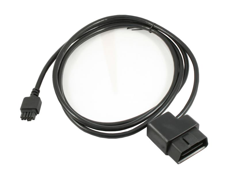 Innovate LM-2 OBD-II cable for gauge components, black cable with connectors, used for automotive diagnostics and tuning.