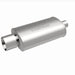 MagnaFlow stainless steel muffler with tip, 14x5x8 inches, featuring dual inlet and outlet pipes for automotive exhaust system.