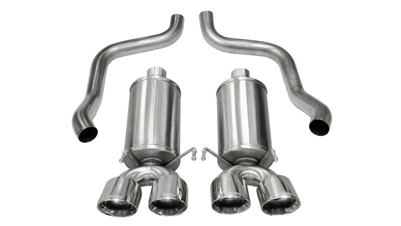Polished CORSA Performance axle-back exhaust for Chevrolet Corvette C6 2005-2007 with 6.0L V8 engine, showing the shiny metal finish.
