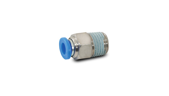 Vibrant male straight fitting for 1/4 inch OD tubing with 1/16 inch NPT thread, made for precise fluid connections.