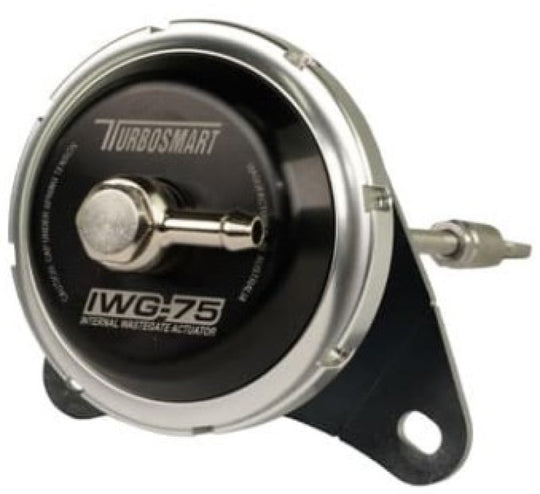 Turbosmart IWG75 wastegate actuator for GM LTG 2.0L engines, black finish, with 14 PSI boost control, designed for turbocharged vehicles.