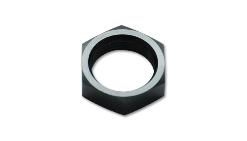 Vibrant -8AN bulkhead nut in aluminum for fittings, shown installed on automotive or plumbing component.