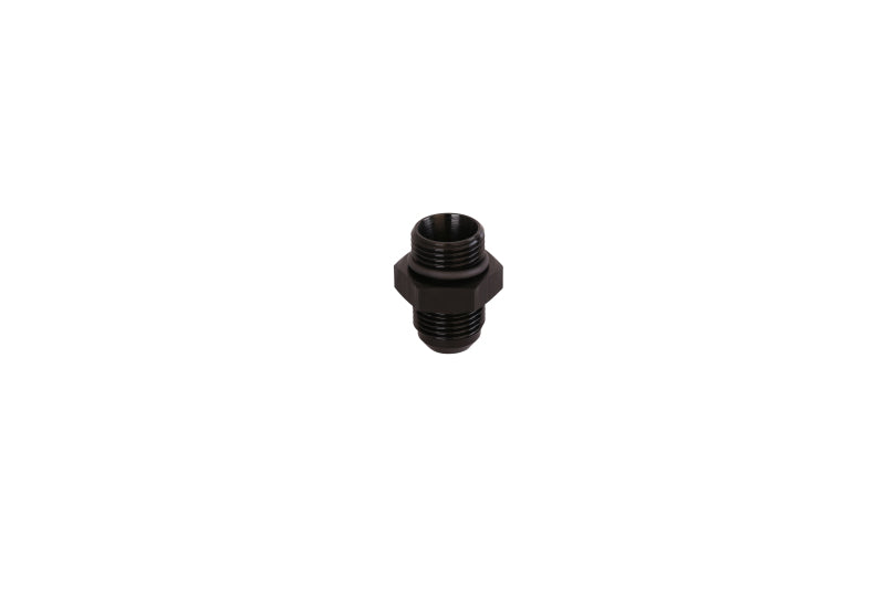 Aeromotive ORB-10 to AN-10 male flare adapter fitting showing metal construction and threaded ends for automotive fluid connections.