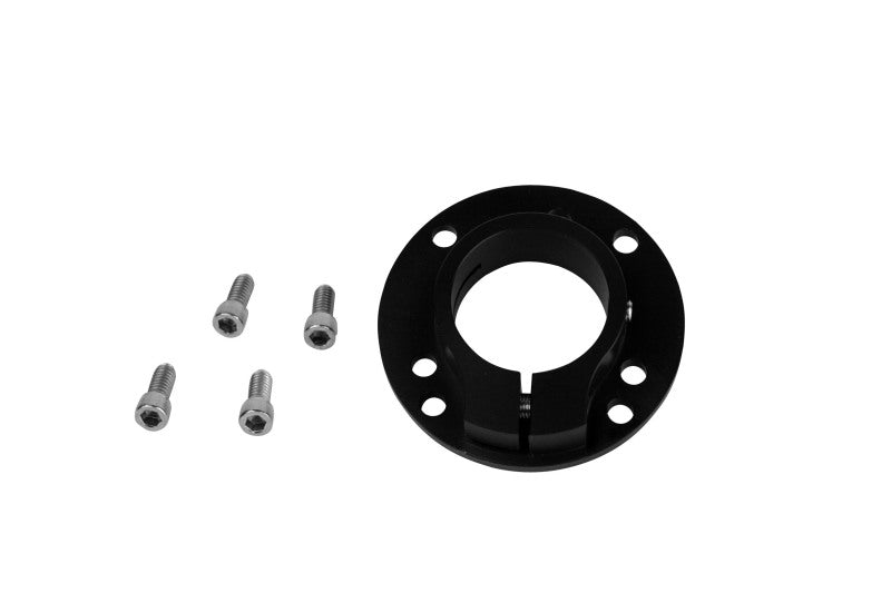 Aeromotive fitting with spur gear mounting adapter for 3 or 4 bolt flange, showing detailed metal component and flange connection