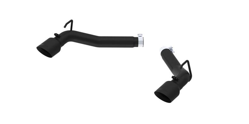 MBRP black coated axle back muffler delete for 2010-2015 Chevrolet Camaro V6 3.6L, showing the sleek muffler and exhaust tubing.