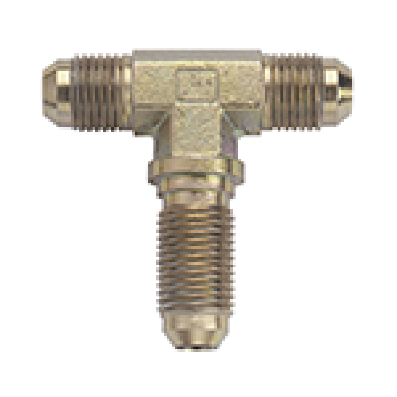 Fragola Steel -3AN Bulkhead Tee fitting with threaded ends, designed for high-performance fluid connections in automotive and industrial applications.