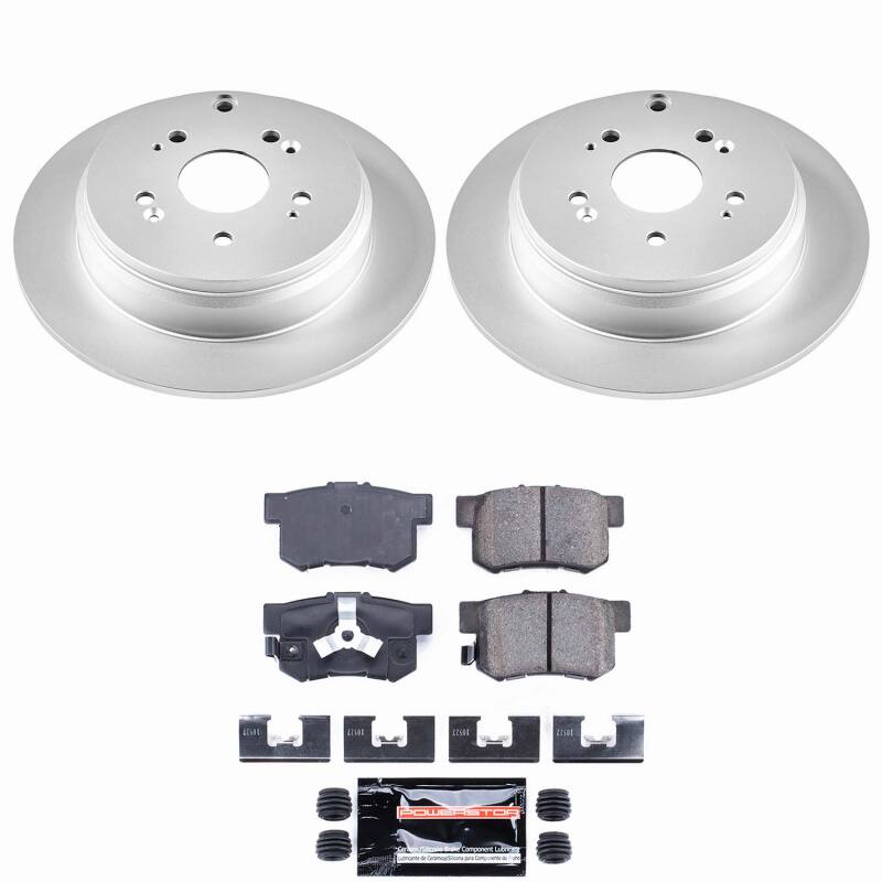 PowerStop Z23 coated rear brake kit for 2010-2018 Acura RDX, performance brake kit with rotors and pads installed.