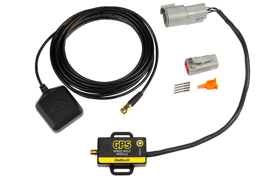 Haltech GPS Speed Input Module programmer accessory with wiring and connectors for vehicle speed data integration.