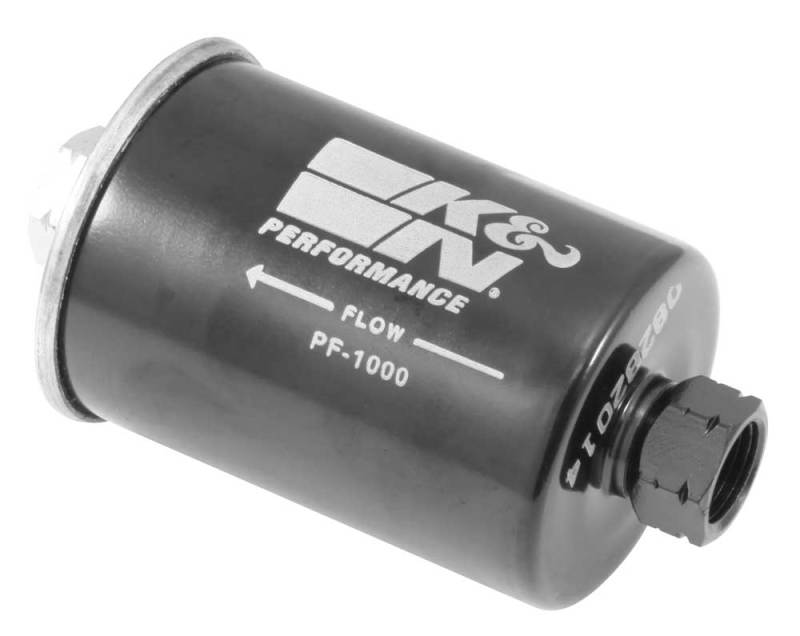K&N Engineering cellulose media fuel filter with 2.125-inch diameter and 4.281-inch length, designed for engine fuel systems