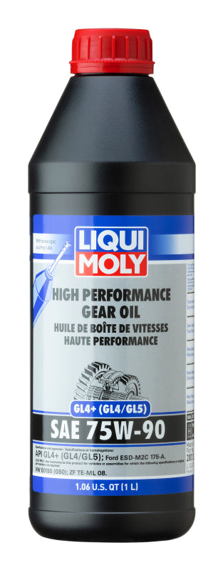 LIQUI MOLY 1L High Performance Gear Oil GL4+ SAE 75W90, showing a 1-liter container of gear oil with labeling.