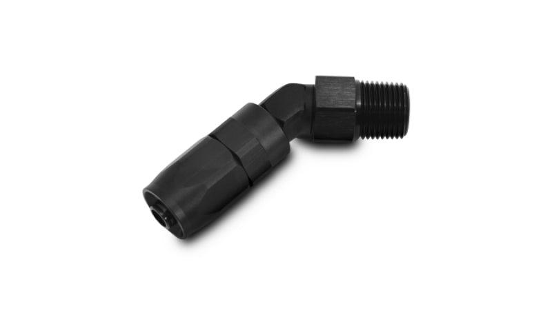 Vibrant 12AN male NPT 45-degree hose end fitting with 1/2 NPT threading for hydraulic or fuel line connections.