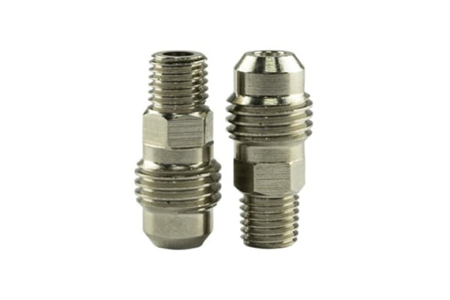 Turbosmart 1/16in NPT Male AN-4 flare fitting showing the metal fitting with threaded ends and smooth flare surface.