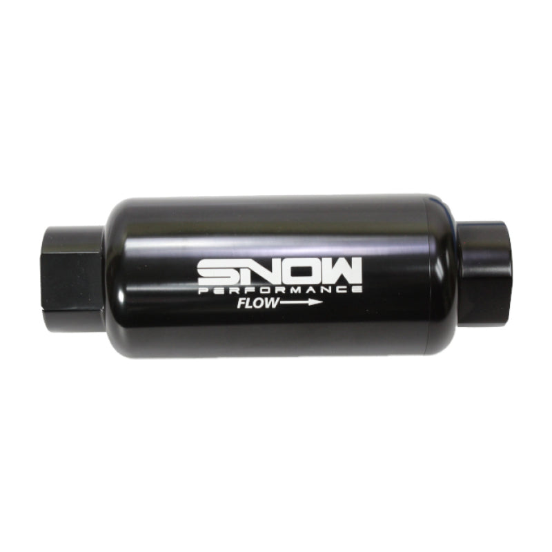 Snow Performance Snow 100 Micron Pre Filter for fuel systems with -10 ORB inlet and outlet, featuring durable filtration components.