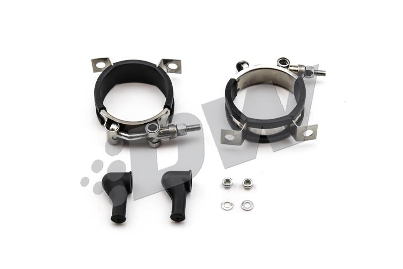 DeatschWerks 250LPH external inline fuel pump, showing metal body and inlet/outlet fittings for automotive fuel systems